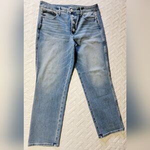 Classic Blue WHBM Cropped Straight Jeans Size 14 W/ Rhinestone Button Fly